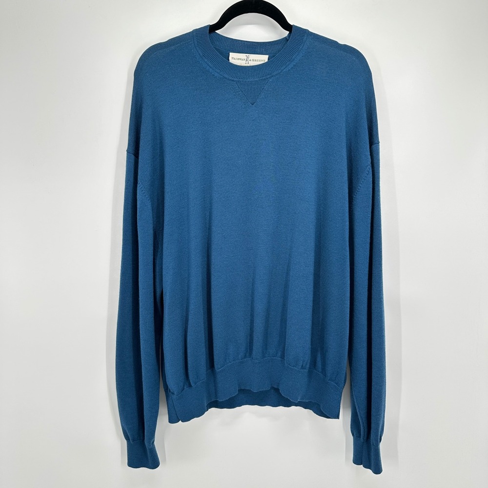 Fairway & Greene Mens XXL Teal Blue 100% Merino Wool Crewneck Golf Sweater